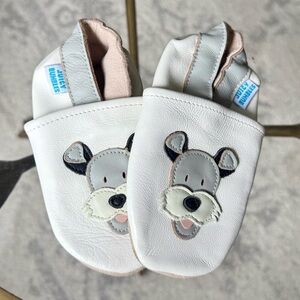 Leather White & Gray Baby Slip On Shoes